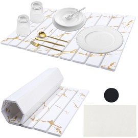 DOUBFIVSY Large Stone Dish Drying Mat for Kitchen Counter, 24"×16" Collapsible Kitchen Dish Drying Mat, Absorbent Diatomaceous Earth Bath Mat Quick Dry for Dishes Bottles Cups (Gold, 24" x 16")