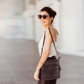 LEDERBUCK OLGA Large Soft Real Leather Crossbody handbag-Triple Zip Premium Sling Crossover Shoulder Bag for Women (Cognac)