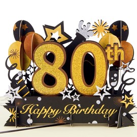 HOMANGA Happy 80th Birthday Pop Up Card, 80th Birthday Card with Note and Envelope, 80th Birthday Gifts for Husband, Wife, Men, Women, 80 Years 3D Pop Up Birthday Greeting Card 15x20cm