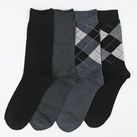 Men's Modern Suit Mid-Calf Socks (8 Pairs, Made in Korea) - Style 14 143-6 Black (4 Pairs) & Black Argyle (4 Pairs)