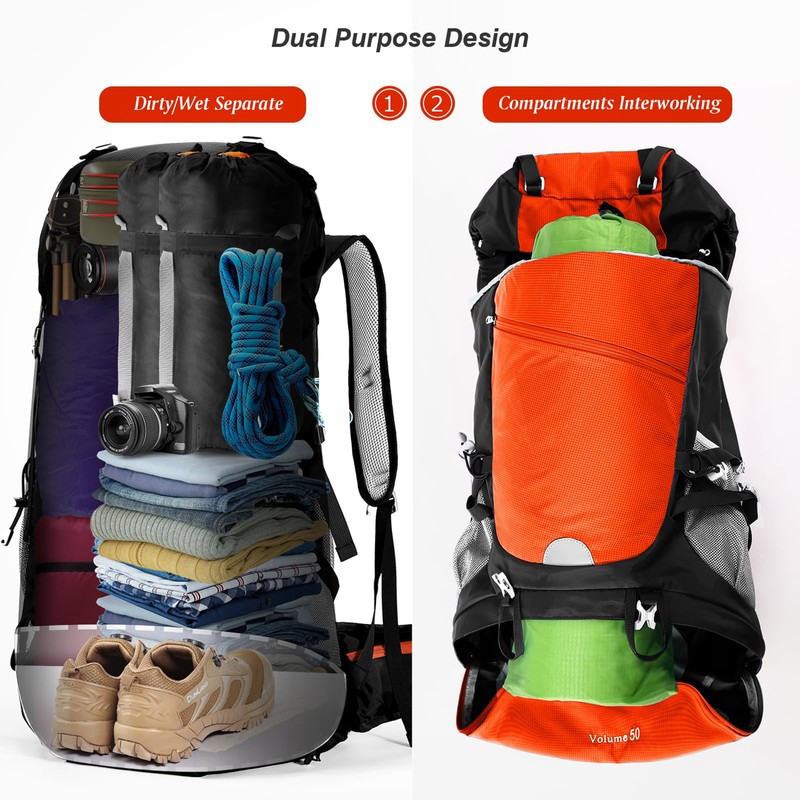 HOMIEE 50L Hiking Backpack Travel Bag Waterproof Camping Backpack with