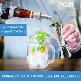 Poura Jigger and Measuring Cup Bar Set - Double Jigger with ClickSeal Quick Pourer - Dishwasher Safe, Universal Cocktail Accessories