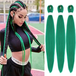 IXIMII 3 packs Green Braiding Hair Pre Stretched 26 inch Kanekalon Braiding Hair Prestretched Long Straight Synthetic Braids Soft Yaki Texture Hair Extensions Hot Water Setting