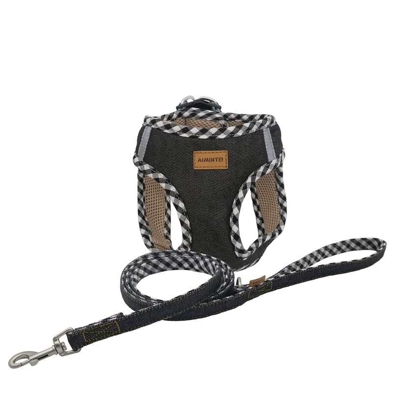 Aiminto Denim Dog Harness & Leash Set, Breathable Mesh Material,
