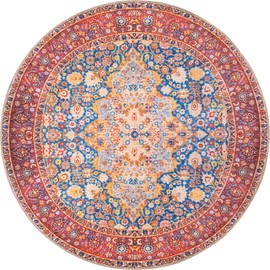 Unique Loom Revival Collection Traditional Medallion Border Navy Blue/Red Round Rug (5' 0 x 5' 0)