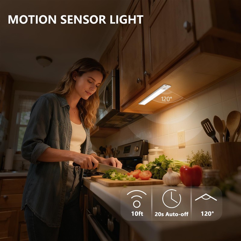 Bitrue Under Cabinet Lighting, 2Pack Rechargeable Magnetic Motion Sensor,Stepless Dimmable,