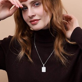 Focalook 26 letters A B C initial letters, pendant with 45 cm / 50 cm Rolo chain, hexagon/rectangle tag necklace for women, girls pendant loop, adjustable gold/ silver available for selection., Y