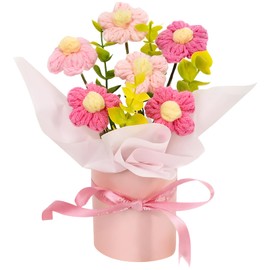 STIFFENERS Crochet Flowers, Crochet Flower Bouquet, Pink Foam Flower Arrangement, Suitable for Home Decoration and Gift Giving, Office Desk Decoration