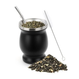 Mate Tea Mate Gourd Set, Straw, Mate Tea Gourd Cup, Stainless Steel Tea Cup Insulated Cup, Stainless Steel, Easy to Clean, Room Office Present, 8.1 fl oz (230 ml), Black