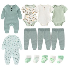 Ruliby Baby Boy Bodysuit and Pant Sets Ribbed Romper Soft Newborn Clothes Outfits Layette Gift Set 0-3 Month