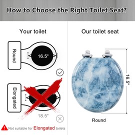 Angol Shiold Angol Shiold Round Toilet Seat Molded Wood Toilet Seat with Quietly Close and Quick Release Hinges, Easy to Install also Easy to Clean (Round, Blue Marble)
