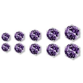Accessory Shop Piena Surgical Stainless Steel, 10 Pieces, 5 Pair Set, 0.1 inch (3 mm), 0.1 inch (4 mm), 0.2 inch (5 mm), 0.2 inch (6 mm), 0.3 inch (8 mm), Metal Allergies, Safe for Women, Men, amethyst