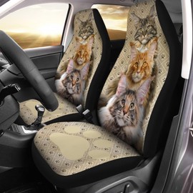 Gearider Car Front Seat Covers Full Set of 2, American Bobtail Cat Paw Print Stretchy Waterproof Automotive Interior Accessories Universal Fit Most Vehicles