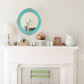 Eaoundm 13.1 x 14.8 inchs Decorative Wall Mirror,Vintage Hanging Mirrors for Bedroom Living-Room Dresser Decor Oval (Blue 2 Pcs)