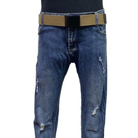 WAUNEE Canvas Belt Web Belt Military Belt Golf Belt Uniform Belt with Black Flip-Top Buckle and Tip Waist Size Up to 55" Long Black Buckle (KHAKI)