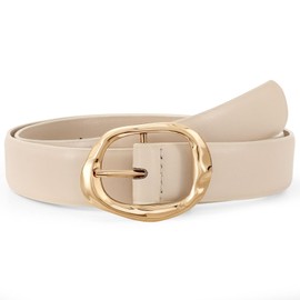JASGOOD Women Leather Belt for Jeans Pants Ladies Casual Waist Belt Fashion Women Belt with Gold Buckle,Beige