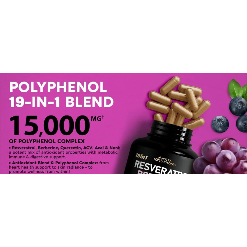 Resveratrol + Berberina + Quercetina Con 120 Caps. Hecho Usa