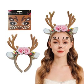 XFSRG Women's Fashion Wooden Headband with Diamond-Shaped Sticker Costume Animal Girl Nature Headband Carnival Festival Headband for Masked Parties (B)