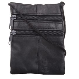 Unisex Soft Nappa Leather Travel Holiday Neck Purse Bag - Black