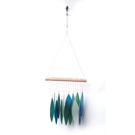 Sunset Vista Designs Handcrafted Driftwood and Sea Glass Featherline Wind Chime, Small, Blue Lagoon