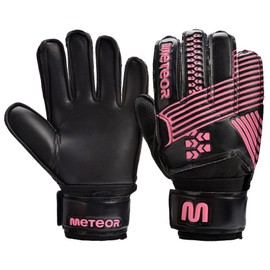 meteor Goalie Gloves for Kids Goalkeeper Gloves Football Goalkeeping Gloves Boys Youth Adult Junior Children Strong Keeper Grip Finger Protection Prevent Injuries Embossed Back Football (Pink2, #7)