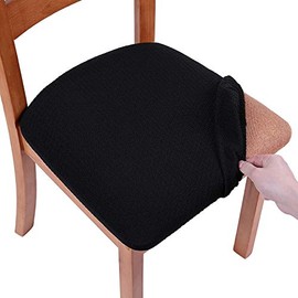 smiry Stretch Chair Seat Covers for Dining Room, Black 4PC Jacquard Dining Chair Seat Cushion Protectors Chair Slipcovers