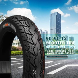 90/90-12 Tire for Mini Bike Front Rear Street Llanta, 90/90/12 Tubeless Anti-slip Tyre, 90 90 12 Wear-resistant Neumático Used for Daily Commuting on Various Roads 300 kPa MAX LOAD 535 LBS