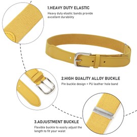 Monopa Adult and Youth Baseball Belt - Elastic Adjustable Softball Uniform Belts for Kids Boys and Girls (Youth, Yellow)