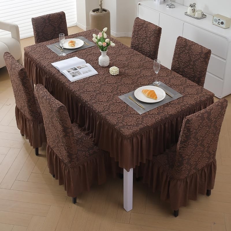 Rakila Set of 6 Jacquard Stretch Chair Covers with Skirt