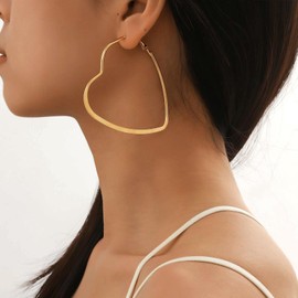 Yheakne Boho Large Heart Hoop Earring Gold Hollow Heart Earrings Big Heart Hoop Huggie Earrings Love Heart Dangle Earrings Jewellery for Women and Girls