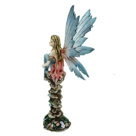 Vogler Fairy Calista on Rock with Flower Tendrils 34 cm Figure Fairy Fantasy Fairy Elf, Multi-Coloured