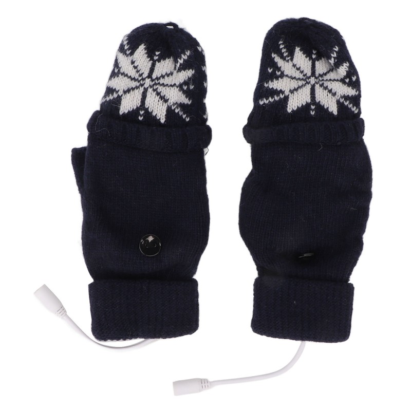USB Heating Gloves Full Half Fingerless Knitting Double Side Warm