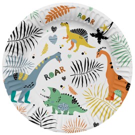 Folat 61930 Paper Party Tableware Paper Plates Round Diameter Dino Roars 23 cm Pack of 8 Disposable Tableware Plates for Birthday Party, Baby Shower, Wedding, Bridal Shower, Multicoloured