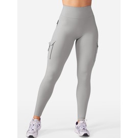 YEOREO Workout Cargo Leggings with Pockets for Women Hidden Scrunch Butt Lifting Hedda Leggings Compression Gym Yoga Pants Light Grey M