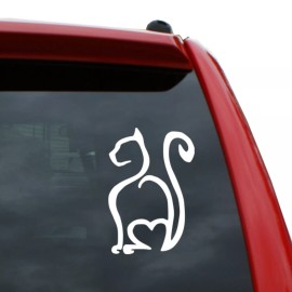 Black Heart Decals & More Cat with Heart Vinyl Decal | Color: White | 5" tall