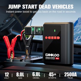 GOOLOO A2 8-in-1 Jump Starter with Air Compressor, 2500A Car Battery Booster 12V