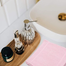 Linteum Textile Face Towel Set, 13x13 Inch, 100% Soft Cotton, 16 Single Ring Spun Washcloths, Absorbent & Durable Face Towel for Household, Spa, Gym and Hotels - 24 Pack (Pink)