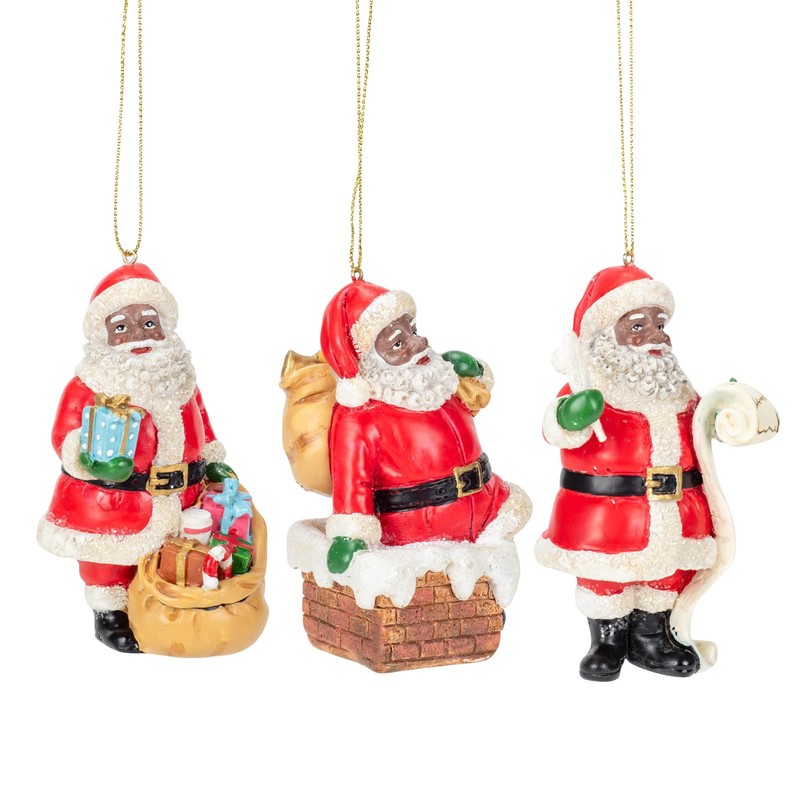African American Santa Ornaments, 3 Assorted