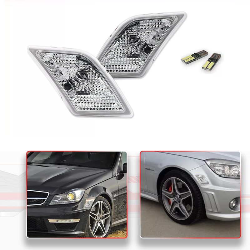MODIPIM Clear Front Sidemarker w/White LED Lights For 2008-2011 Benz