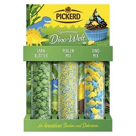 Pickerd Decorative Sprinkles Set of 3 Exciting Dino World with Fern Leaves, Pearl Mix and Dinos 79 g