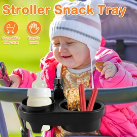 Foribyw Universal Stroller Snack Tray with Cup Holder Pushchair Snack Catcher Stroller Drink Bottle Holder Food Organizer with Adjustable Buckle