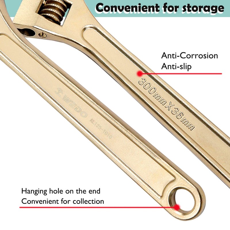WEDO Non-Sparking Adjustable Wrench 8", Spark-free Safety Spanner, Safty Tool,Beryllium