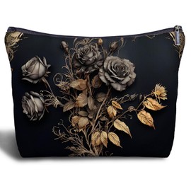 Zomhix Black Rose Goth Makeup Bag - Goth Gifts for Women Girls, Goth Makeup Bag, Dark Flower Rose Vintage Cosmetic Bag for Purse Travel Bag, Gothic Women's Zippered Bag
