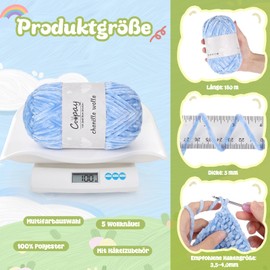 Coopay Chenille Wool for Crocheting, 5 x 100 g, Velvety Chenille Yarn, Fluffy Soft Chenille Yarn, Chenille Wool with Crochet Accessories, Soft Plush Wool Crochet Yarn for Blankets, Scarves - Orange