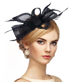 Zinniday Black Bows Fascinators Hats - Victoria Derby 2025 Attire Hat with Hairpin,1920s 50s Vintage Elegant Feather Tea Party Cap for Lady Woman Girl Attire Church Funeral Party Dress Up