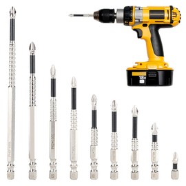 Musiook 9 PCS Magnetic Drill Bits, Long Impact Driver Bits, High Magnetic Drill Bit Set, Anti-Slip Bit Holder for Impact Driver, 25–150mm Screwdriver Kit for Electric Tools & DIY Projects