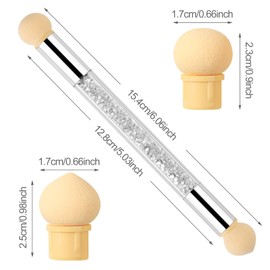 Professional Nail Art Double-Ended Sponge Brush, Crystal Handle with Round and Pointed Tips, 4 Replacement Heads, 15cm Length