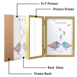ORIVAN 5x7 Triple Picture Frame Hinged 3 Photos Folding Photo Frames with Glass Vertical Stand Frames, Gold