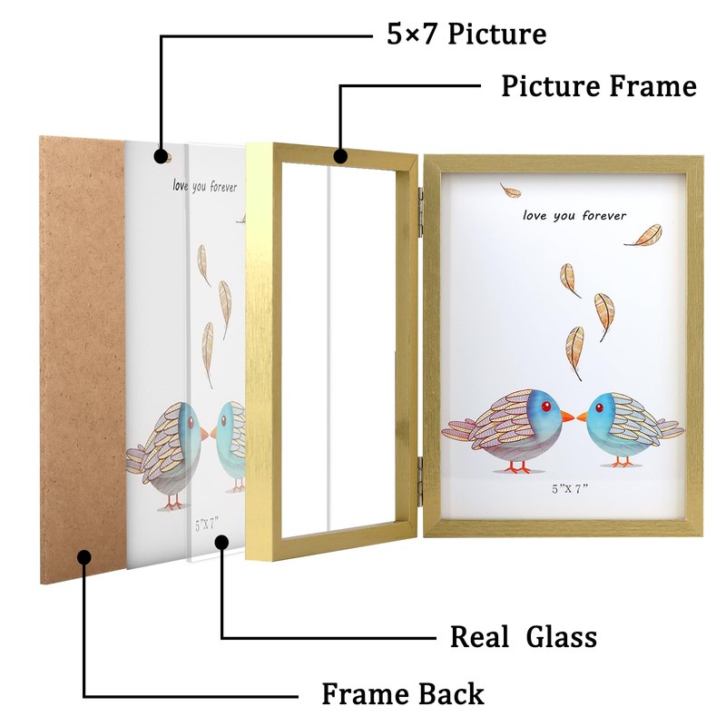 ORIVAN 5x7 Triple Picture Frame Hinged 3 Photos Folding Photo