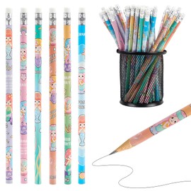DIYASY 48 Pcs Mermaid Pencils for Kids, Cute Pencil Bulk Pink Wood Lead Pencils with Eraser for Girls Party Favors Classroom Rewards Festive Supplies